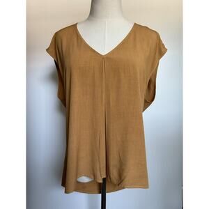 The Odells Anthropologie camel brown open back v neck short sleeve blouse top S